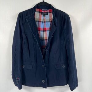 NWOT TALBOTS Button Down Jacket Interior Plaid Pockets Collarless Size 10‎